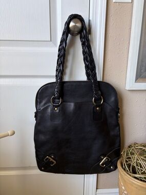Kate Landry Black Braided-Handle Leather Tote